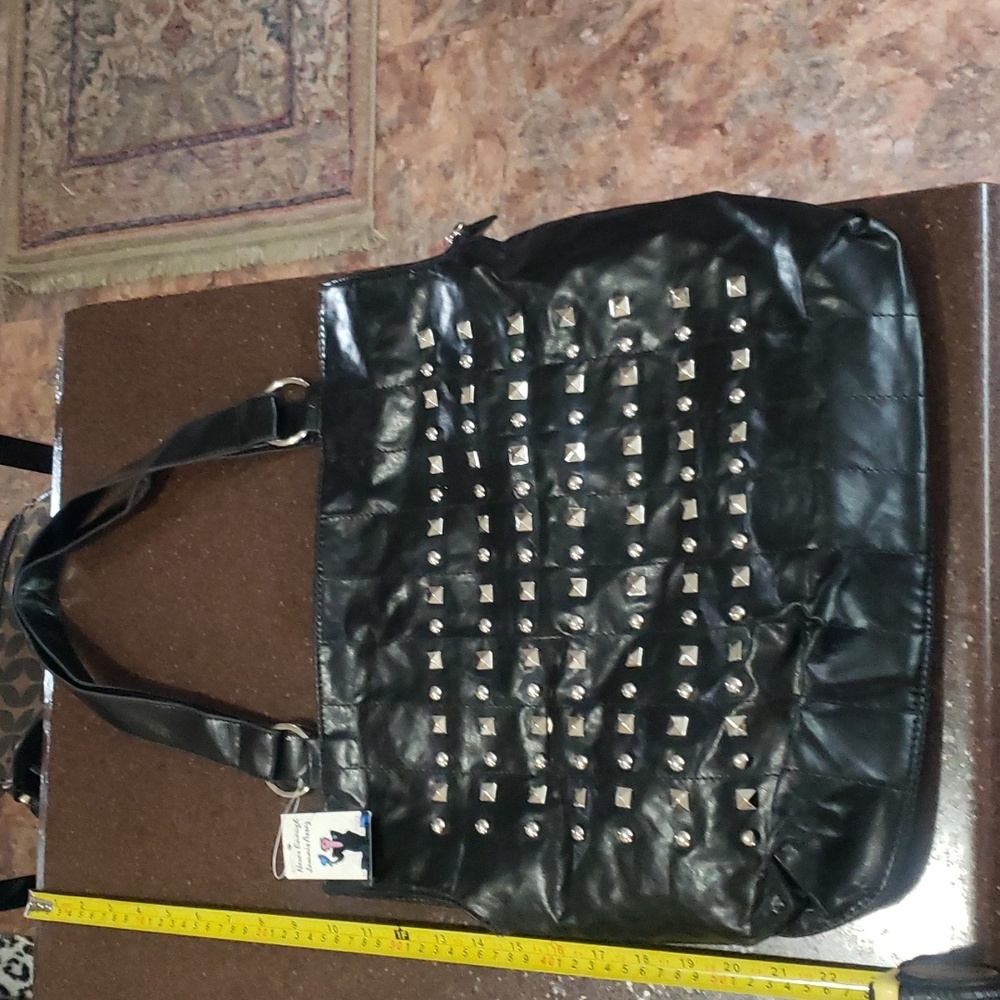 Faux Leather Black Shoulder Strap Bag with Studs.